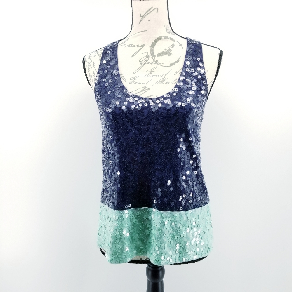 J.Crew Sequin Tank Top! Aqua & Navy Blue Size Small